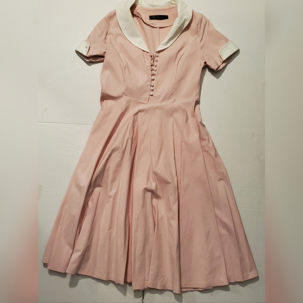 Retro Swing Rockabilly Sock Hop Vintage Pink Dress